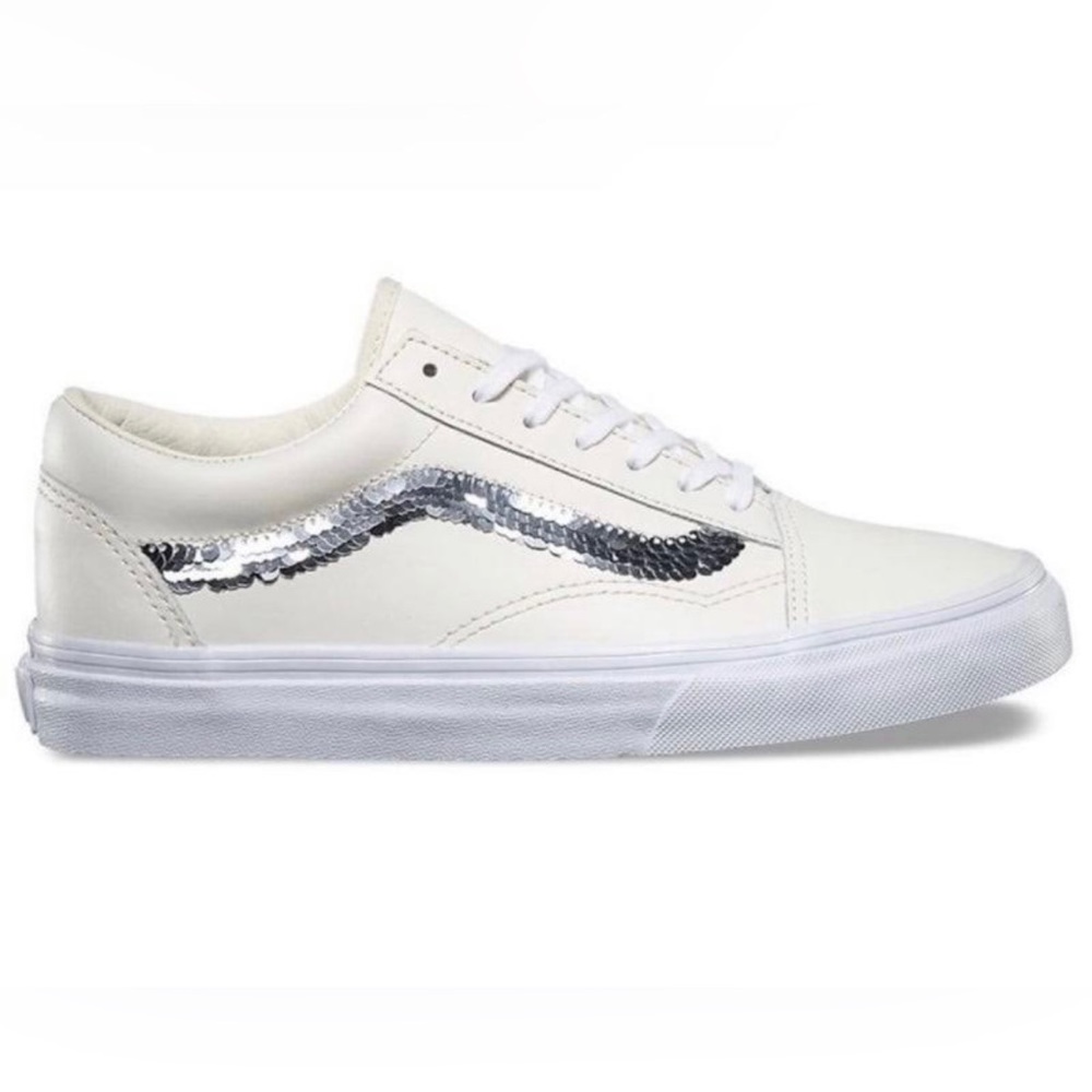 Vans shiny sequin marshmallow cream white old skool lace up.